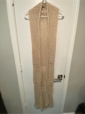 Mudd Open Knit Long Vest in Cream